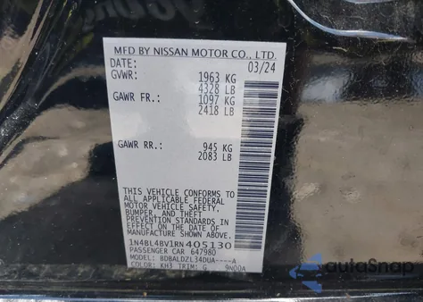 2024 Nissan Altima S Fwd from USA, damaged, VIN 1N4BL4BV1RN405130